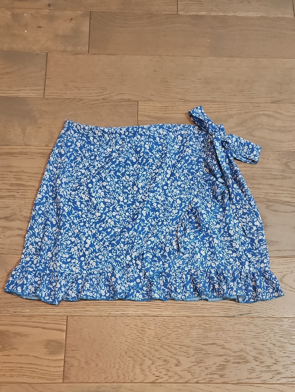 Blue Floral Mini Skirt with Ruffle And Tie Detail